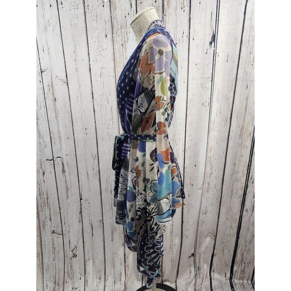 LM Women's M Fuzzi Printed Vintage Gaultier Mesh Top Cardigan Shrug Kimono Sheer - Picture 4 of 4